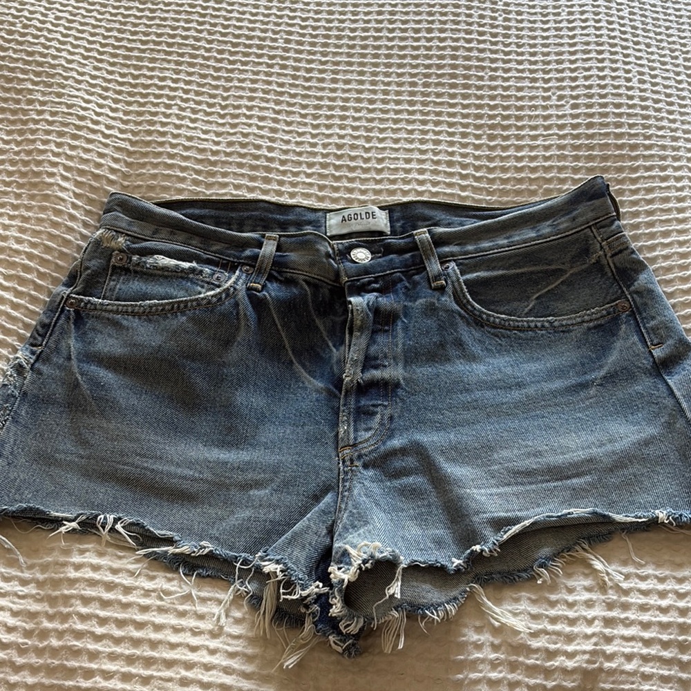Agolde Blue Jean Shorts Relaxed Fit Distressed